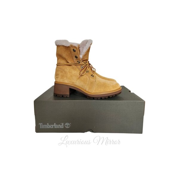 Timberland Women's Kori Park Combat Boots 8 Wheat Suede Mid Calf Lace Up New - Picture 2 of 10